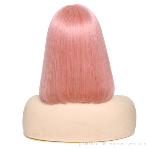 Top quality Ombre Color Rose Pink Short Bob Wigs Full Brazilian Cuticle Aligned Human Hair Wig with Bang